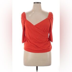 Nordstrom Open Edit Red V-neck Top Size 1X Plus Holiday Christmas Faux Wrap